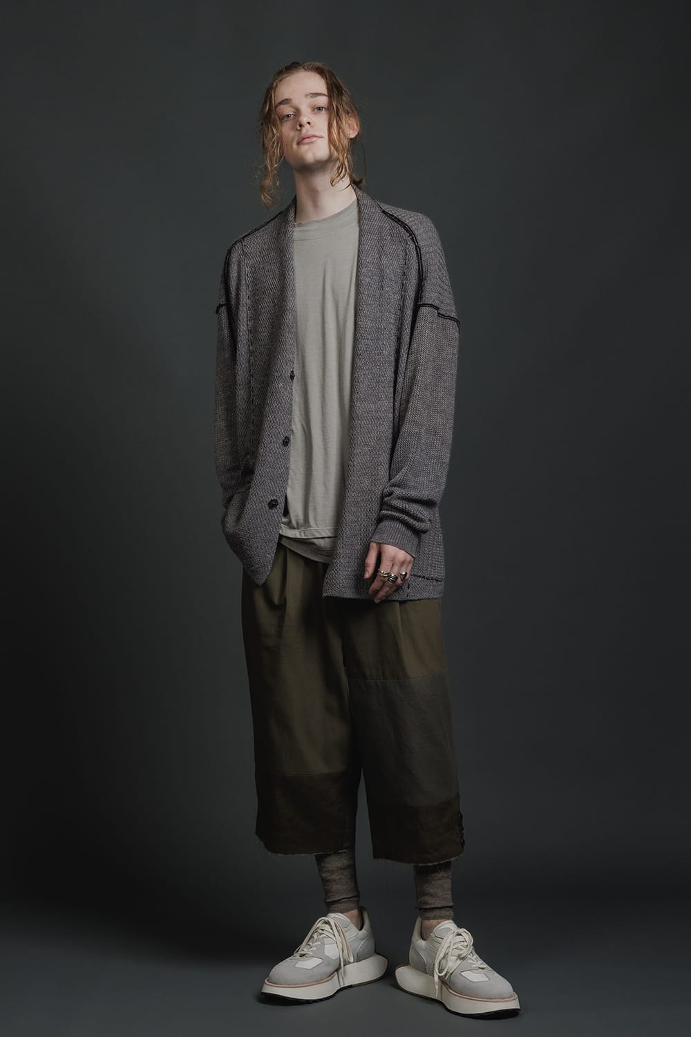 Hard Twisted Ramie Yarn Cardigan  Gray Brown