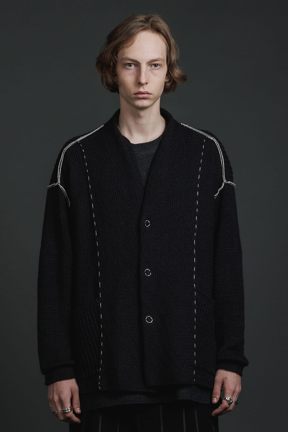 Hard Twisted Ramie Yarn Cardigan  Black