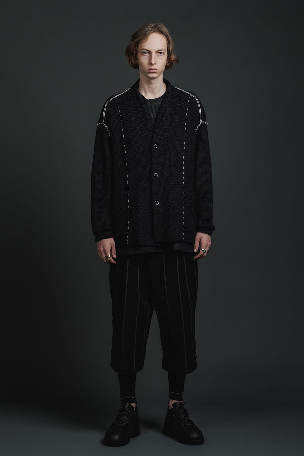 Hard Twisted Ramie Yarn Cardigan  Black