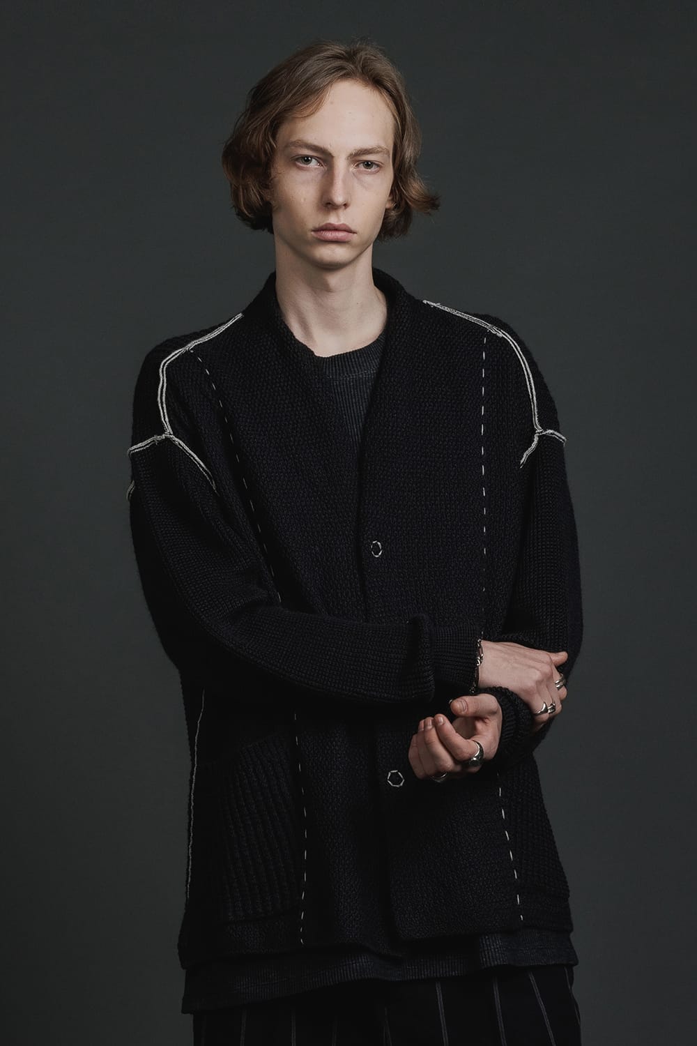 Hard Twisted Ramie Yarn Cardigan  Black