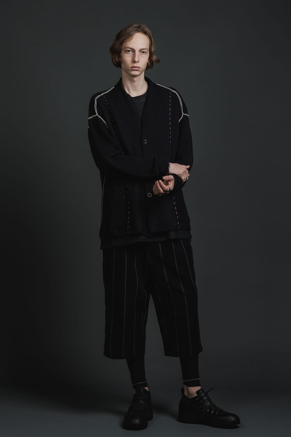 Hard Twisted Ramie Yarn Cardigan  Black