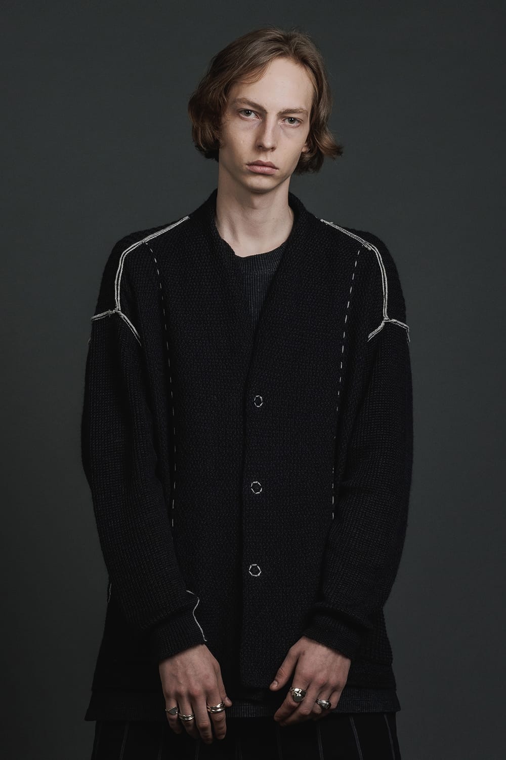 Hard Twisted Ramie Yarn Cardigan  Black