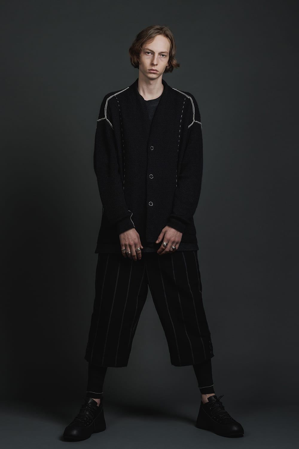 Hard Twisted Ramie Yarn Cardigan  Black