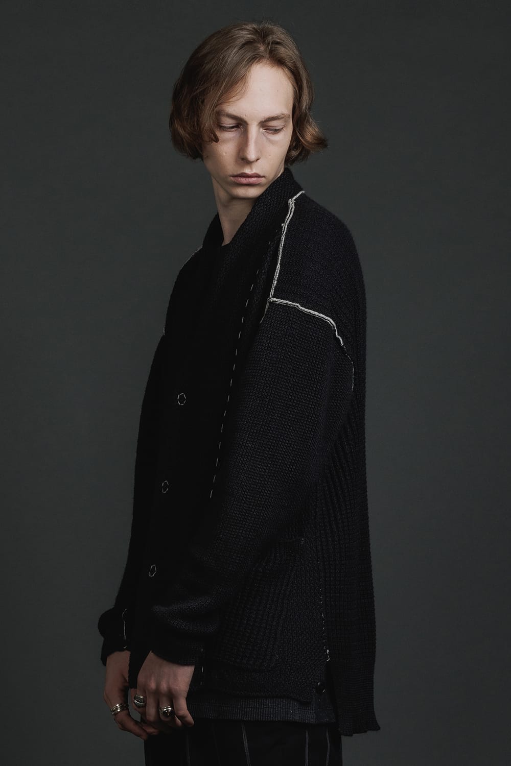 Hard Twisted Ramie Yarn Cardigan  Black