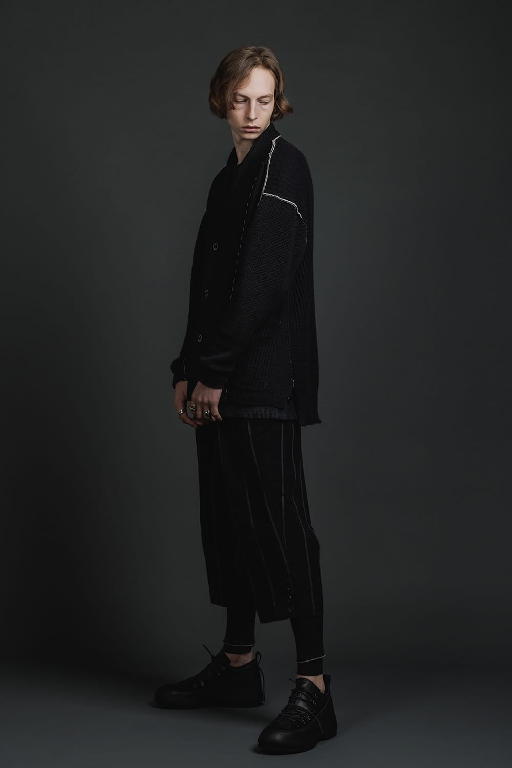 Hard Twisted Ramie Yarn Cardigan  Black