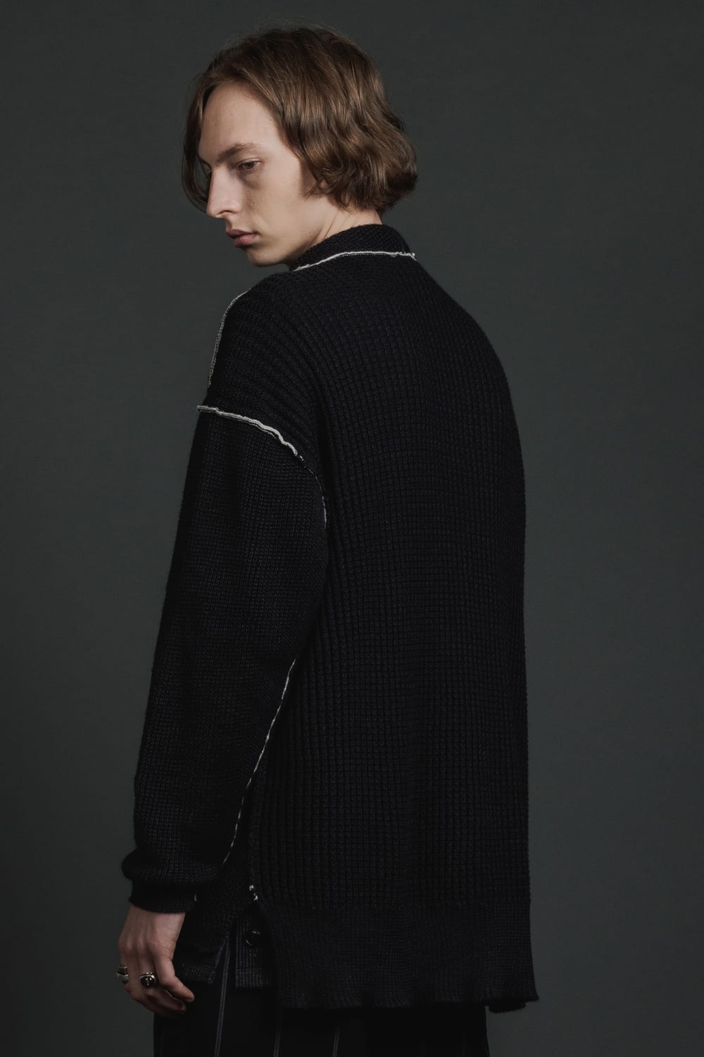 Hard Twisted Ramie Yarn Cardigan  Black