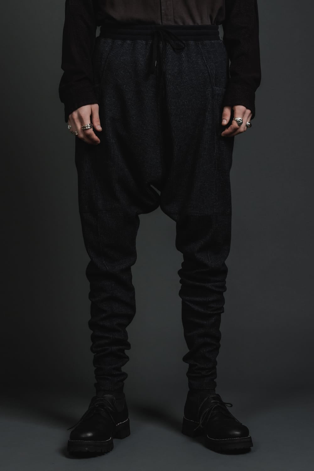 Stripe Knit Drop-Clotch Pants Black