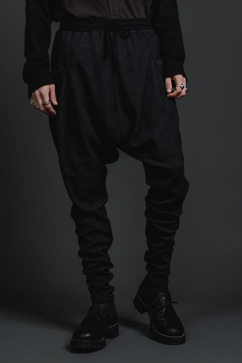 Stripe Knit Drop-Clotch Pants Black