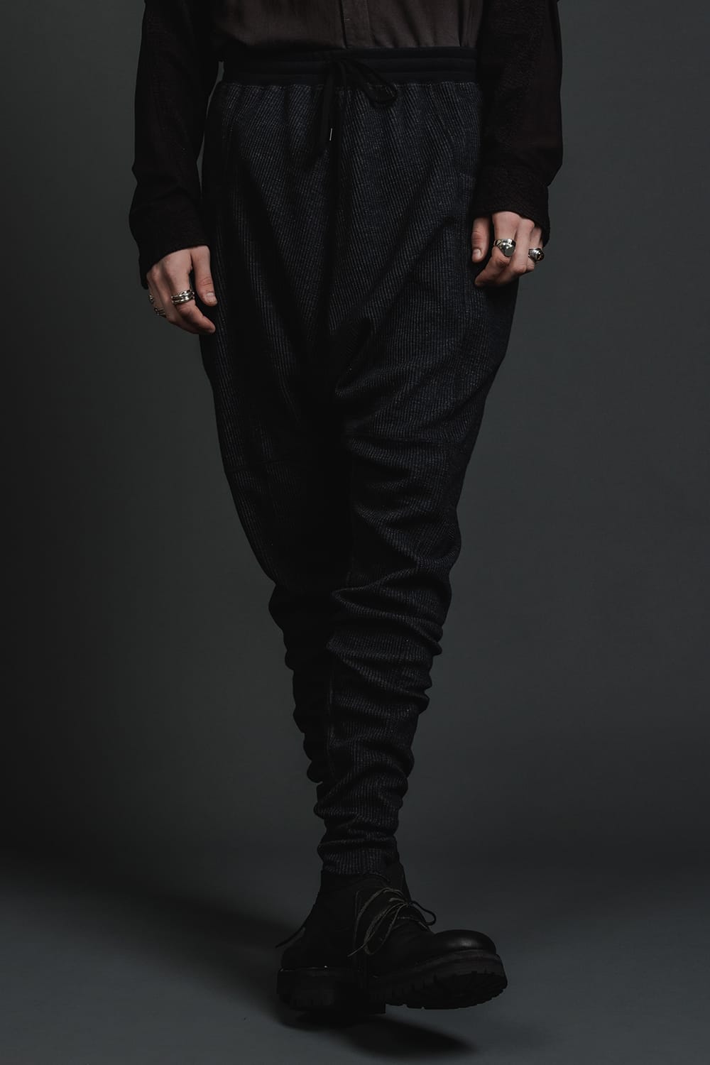 Stripe Knit Drop-Clotch Pants Black