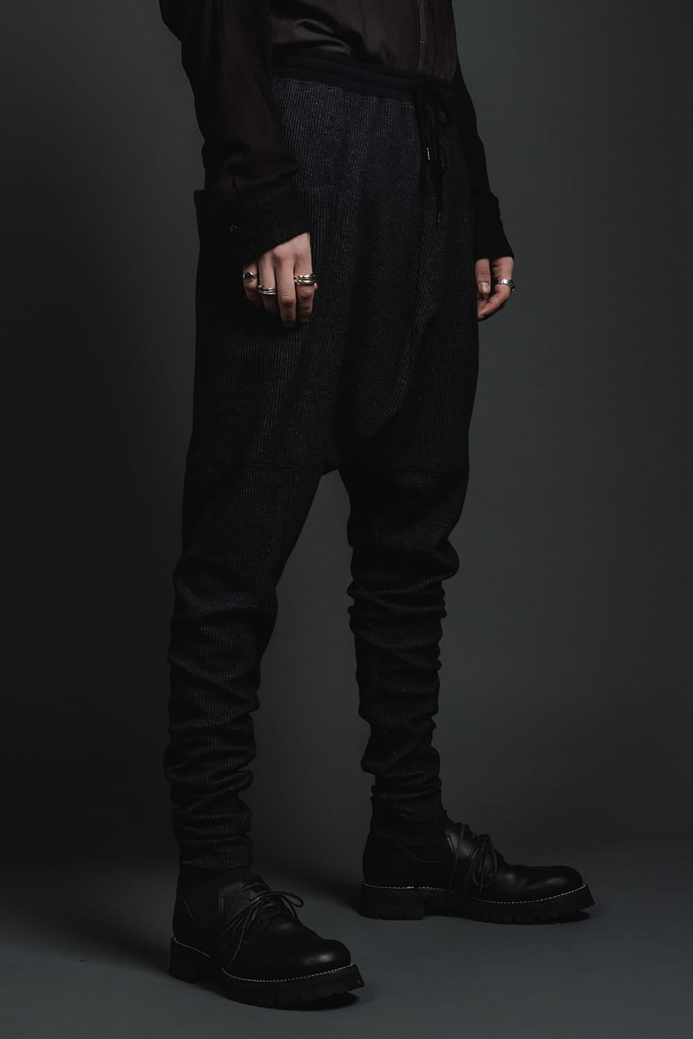 Stripe Knit Drop-Clotch Pants Black