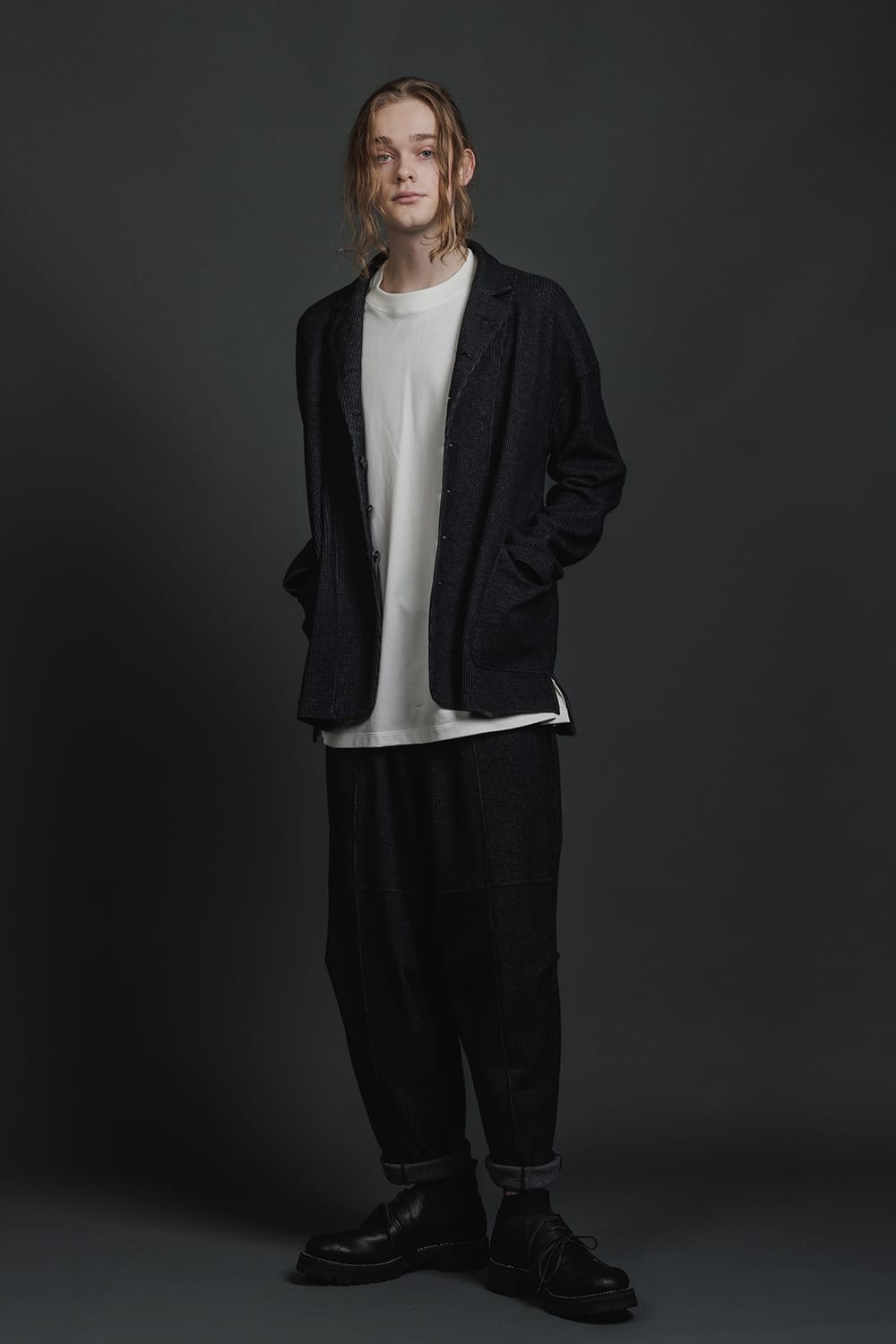 Stripe Knit Draw-Strings  Pants Black