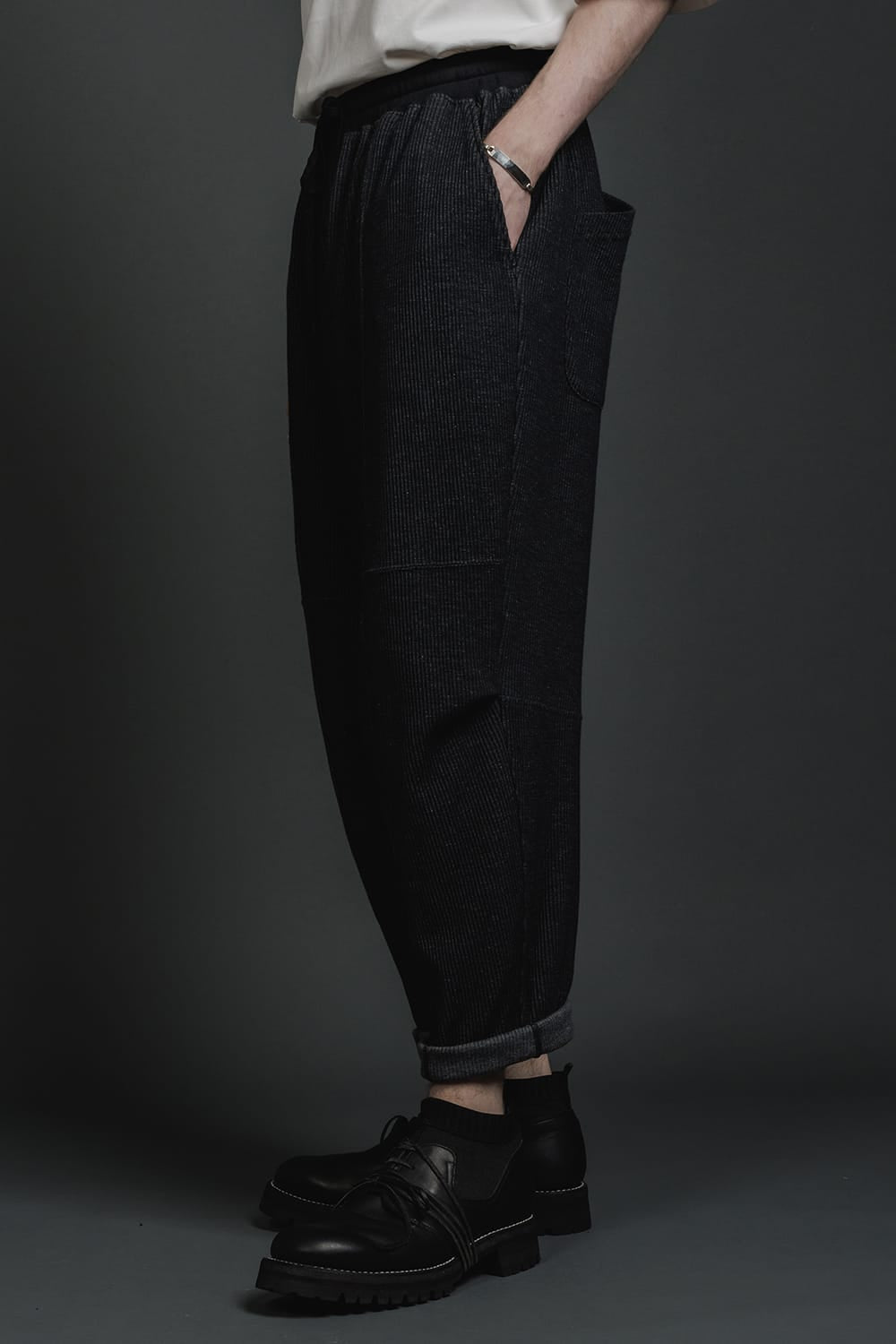 Stripe Knit Draw-Strings  Pants Black