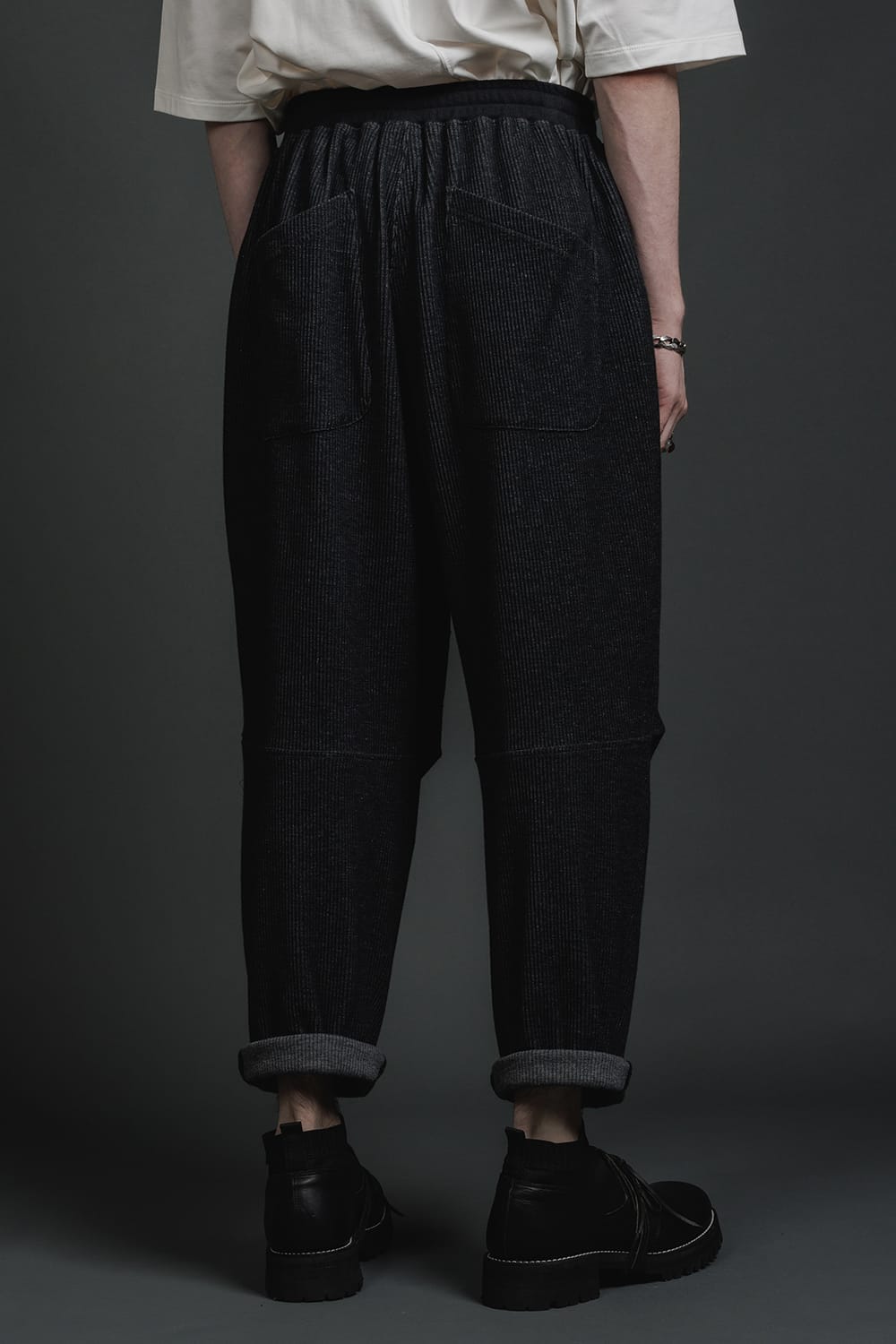 Stripe Knit Draw-Strings  Pants Black