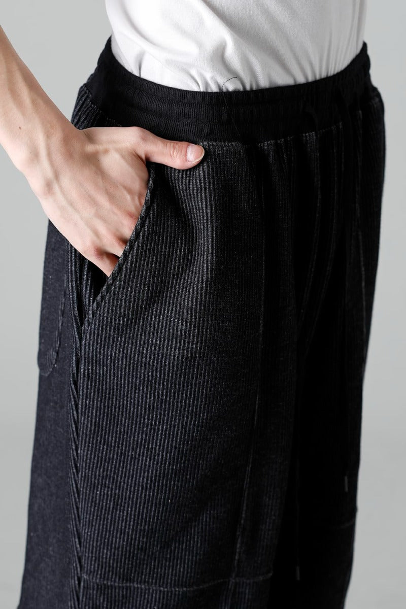 Stripe Knit Draw-Strings  Pants Black