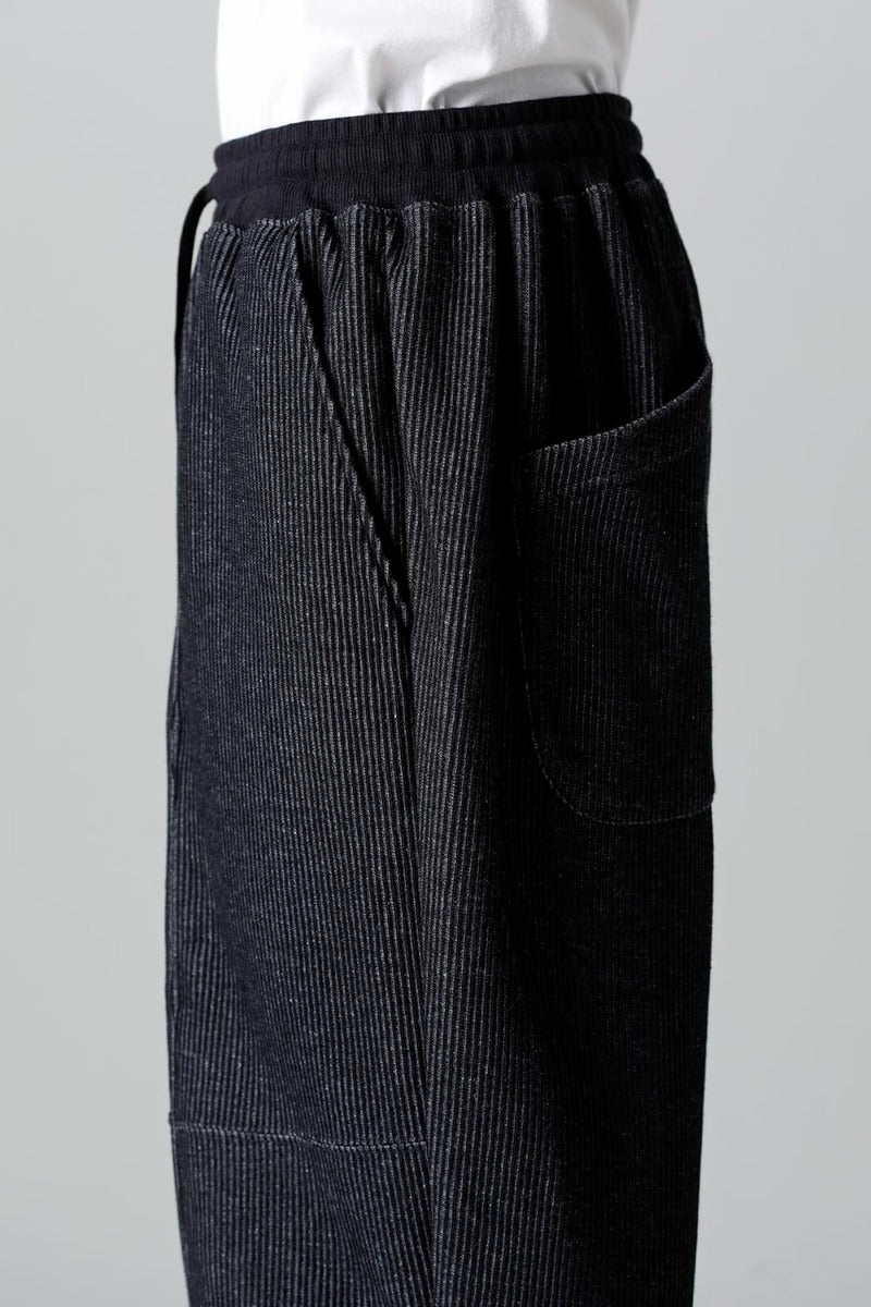 Stripe Knit Draw-Strings  Pants Black