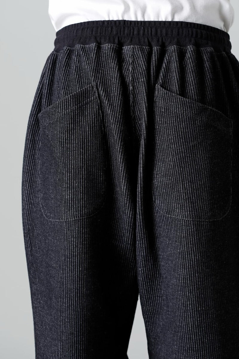 Stripe Knit Draw-Strings  Pants Black