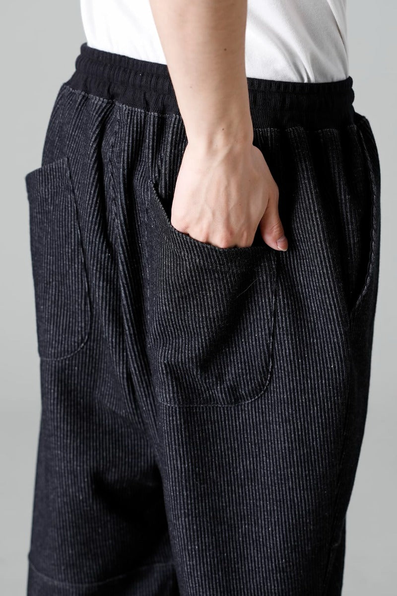 Stripe Knit Draw-Strings  Pants Black