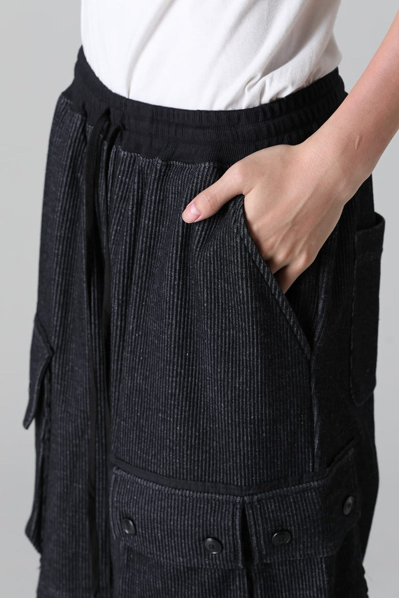 Stripe Knit Short Pants Black