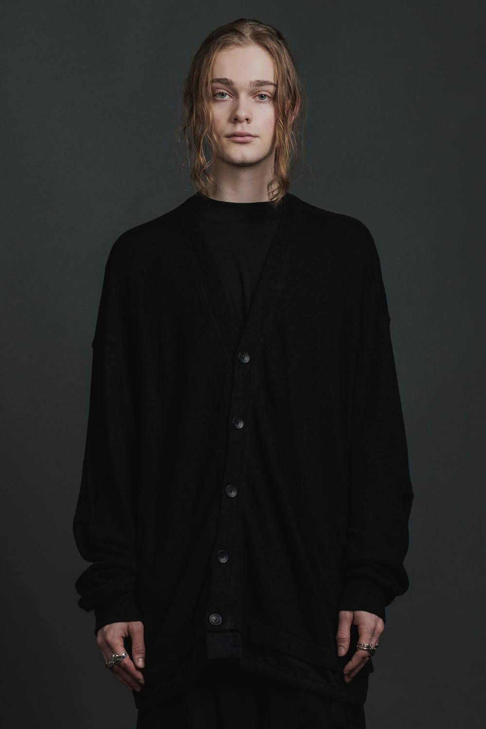 リネン/コットン ジャージーカーディガン  ブラック