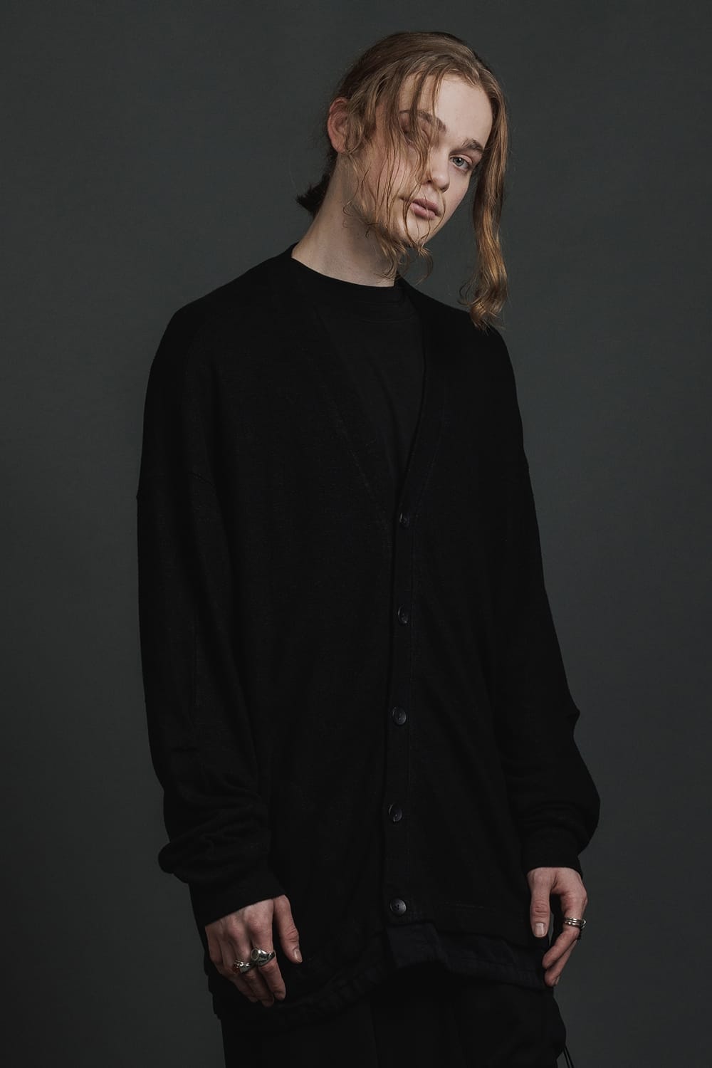 リネン/コットン ジャージーカーディガン  ブラック