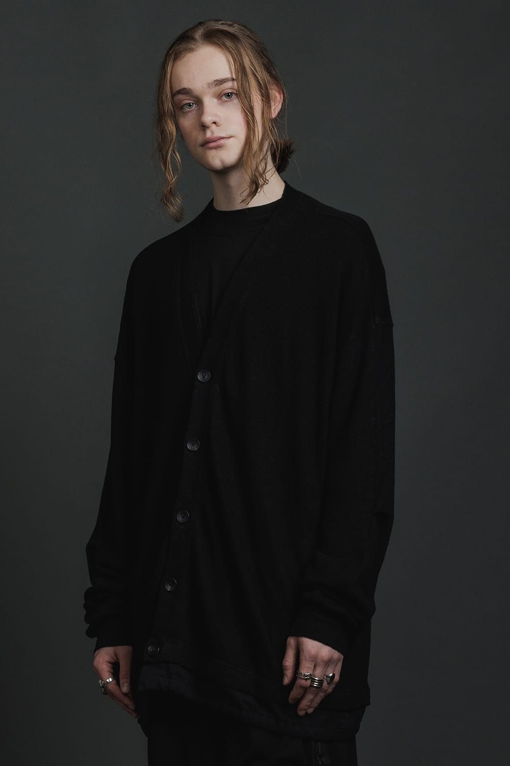 リネン/コットン ジャージーカーディガン  ブラック