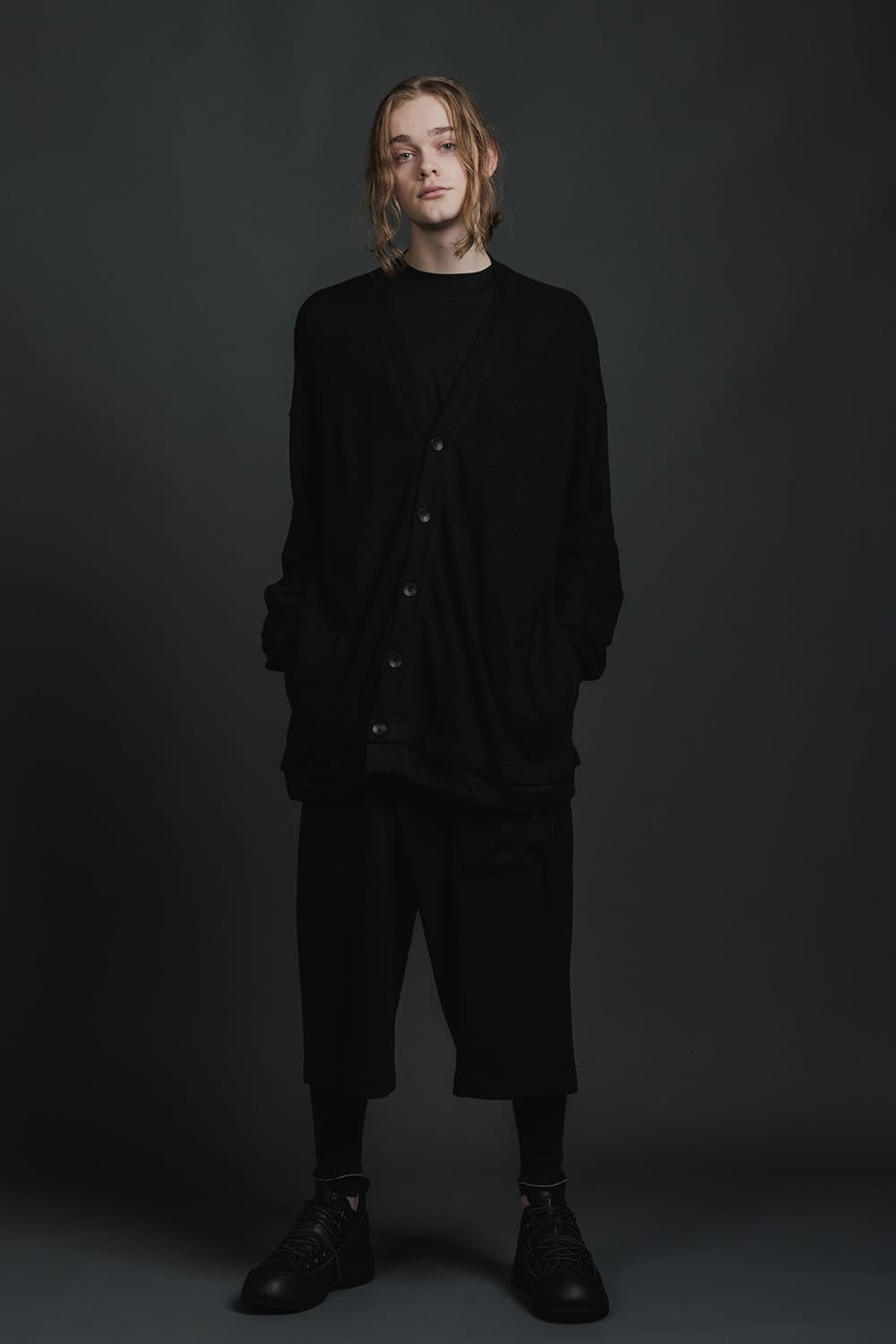 リネン/コットン ジャージーカーディガン  ブラック