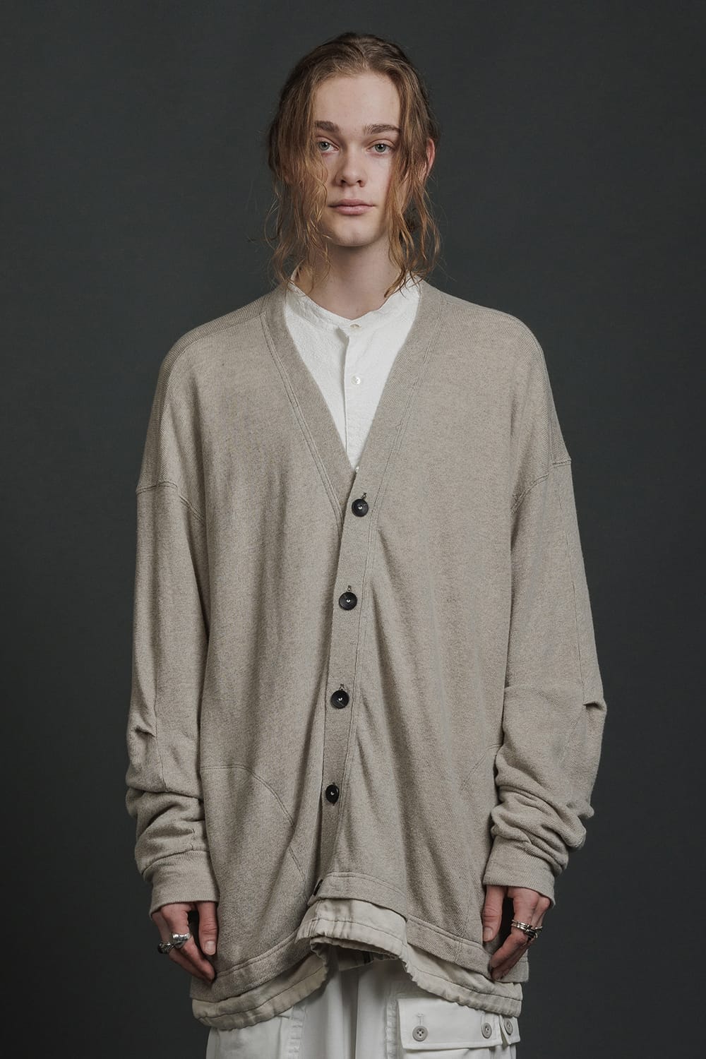 リネン/コットン ジャージーカーディガン  グレーベージュ