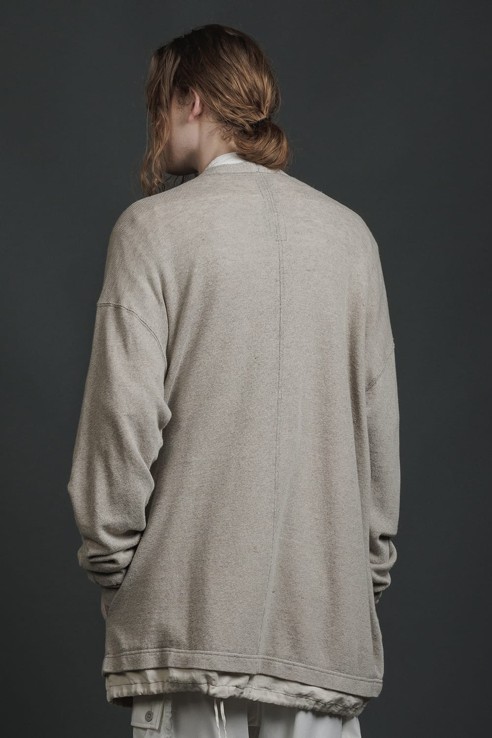 リネン/コットン ジャージーカーディガン  グレーベージュ