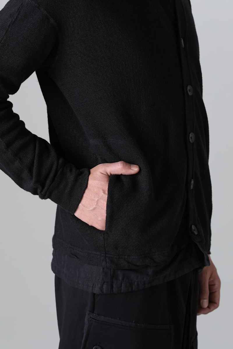 リネン/コットン ジャージーカーディガン  ブラック