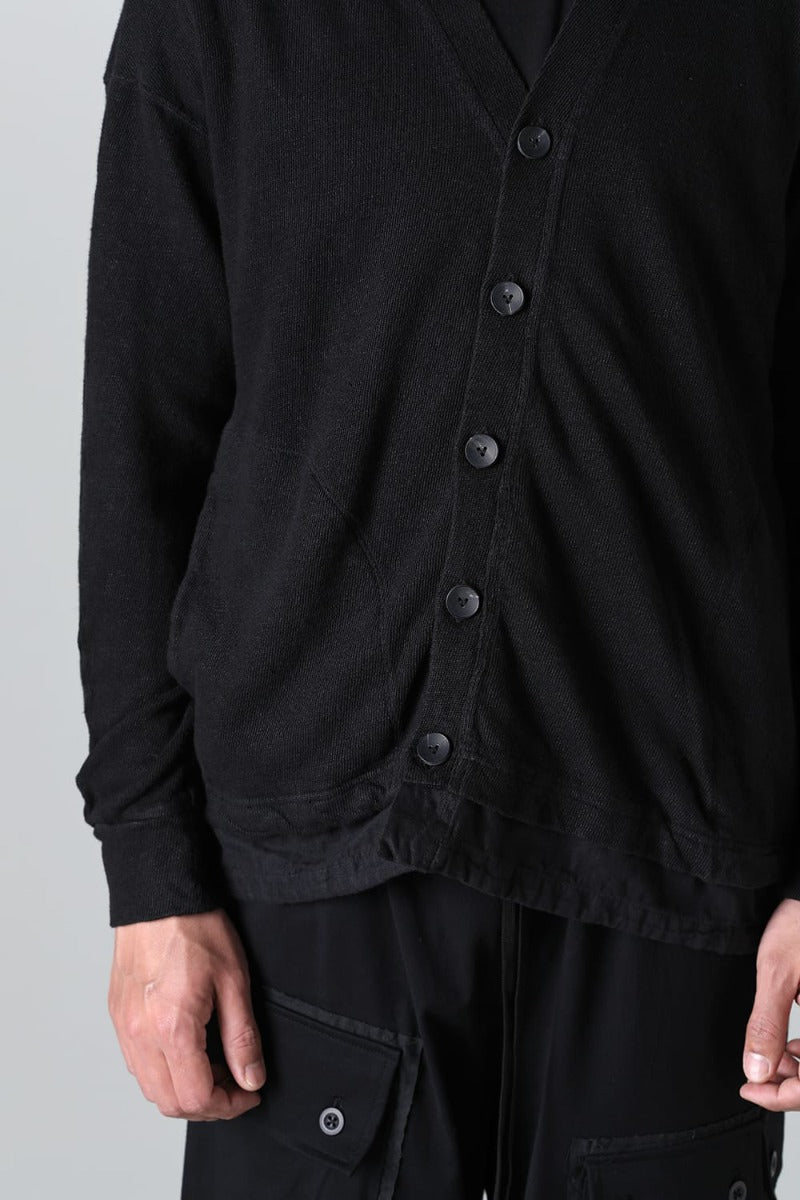 リネン/コットン ジャージーカーディガン  ブラック