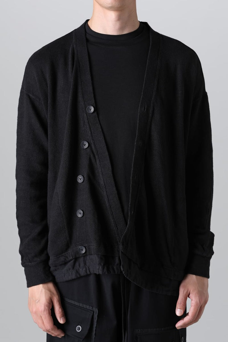 リネン/コットン ジャージーカーディガン  ブラック