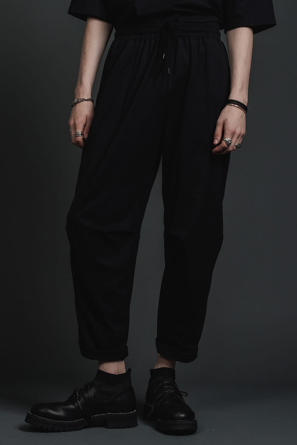 Jersey Drawstrings Pants Black