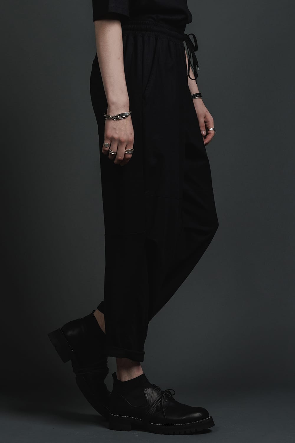 Jersey Drawstrings Pants Black