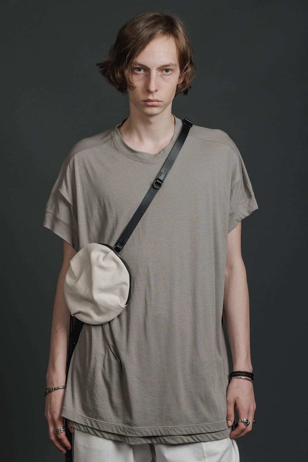 Double Layerd Short-Sleeve T-Shirt  Light Gray