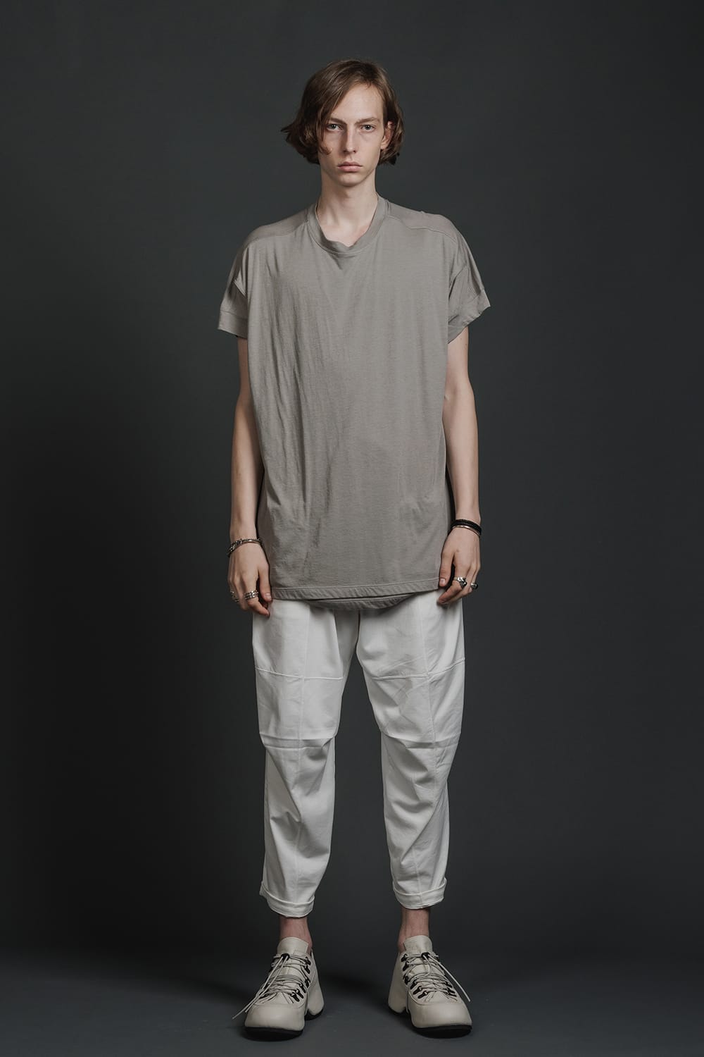 Double Layerd Short-Sleeve T-Shirt  Light Gray