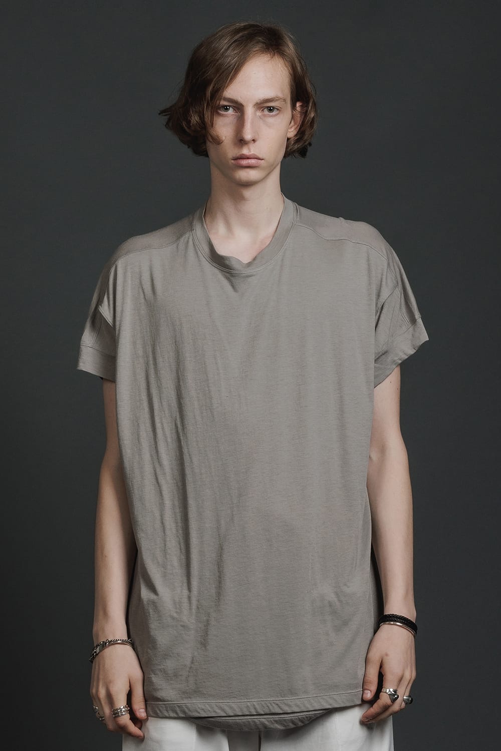 Double Layerd Short-Sleeve T-Shirt  Light Gray