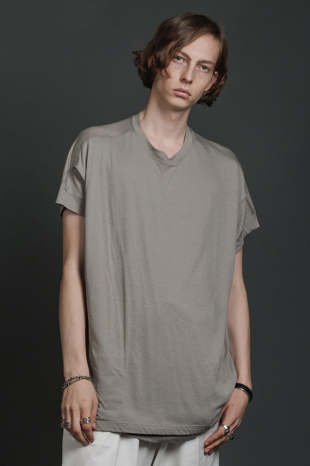 Double Layerd Short-Sleeve T-Shirt  Light Gray