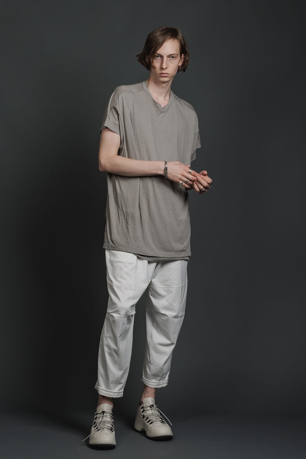 Double Layerd Short-Sleeve T-Shirt  Light Gray