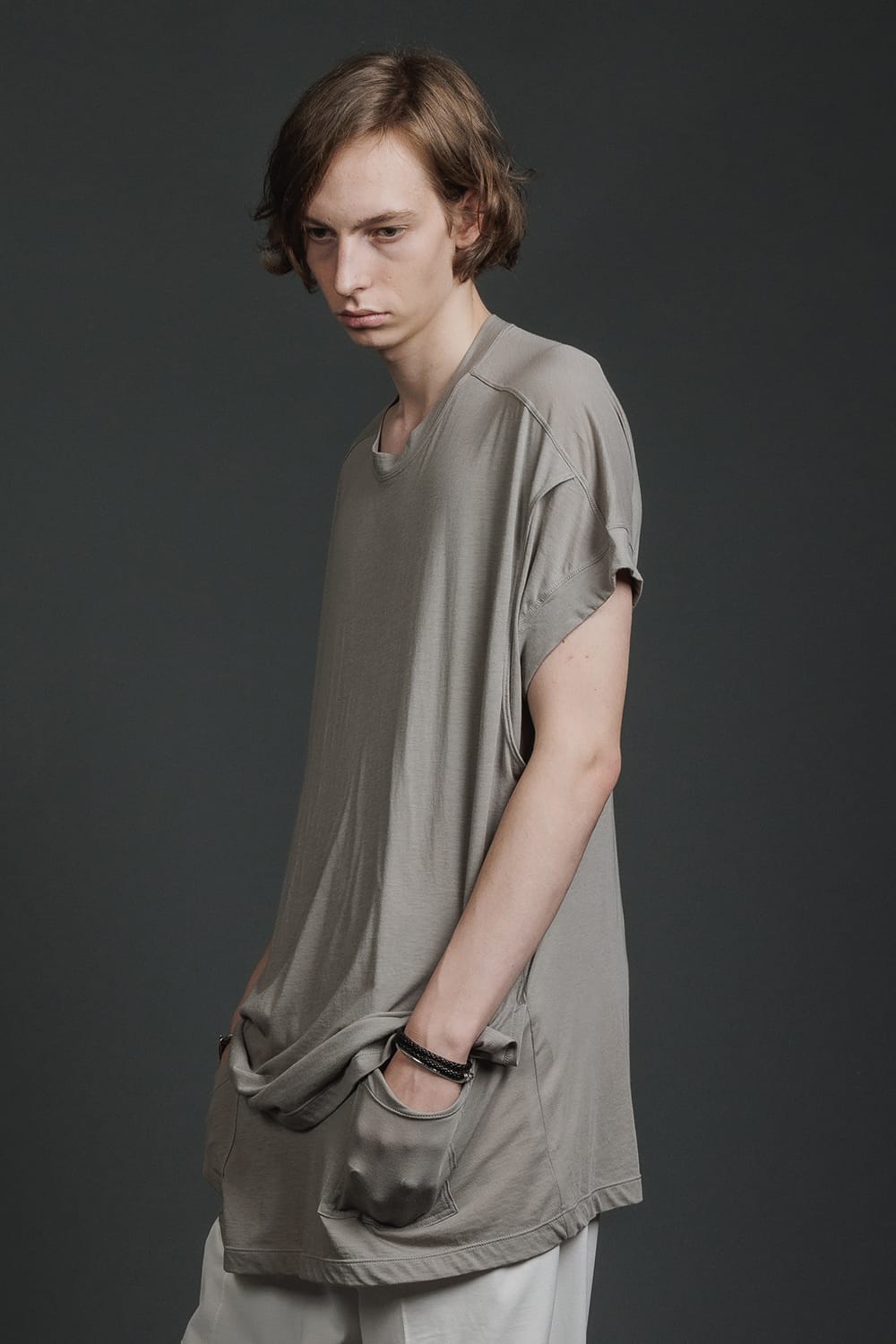 Double Layerd Short-Sleeve T-Shirt  Light Gray