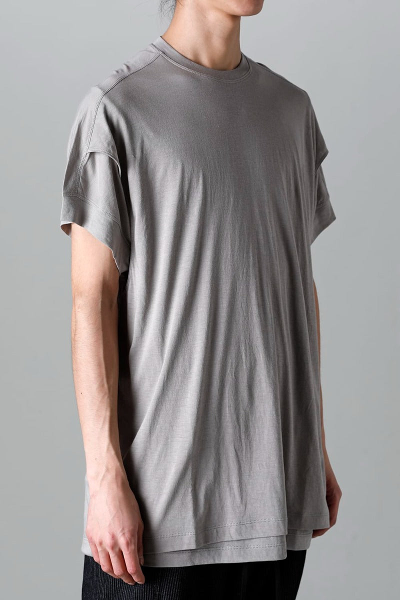Double Layerd Short-Sleeve T-Shirt  Light Gray