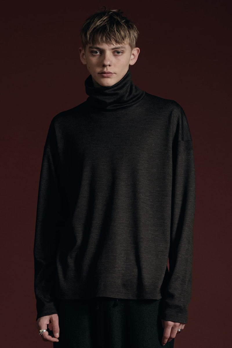 Wool Jersey Turtle-Neck T-Shirt Brown