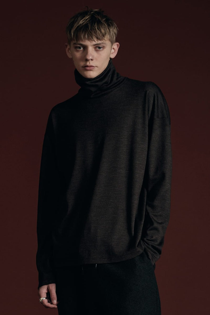 Wool Jersey Turtle-Neck T-Shirt Brown