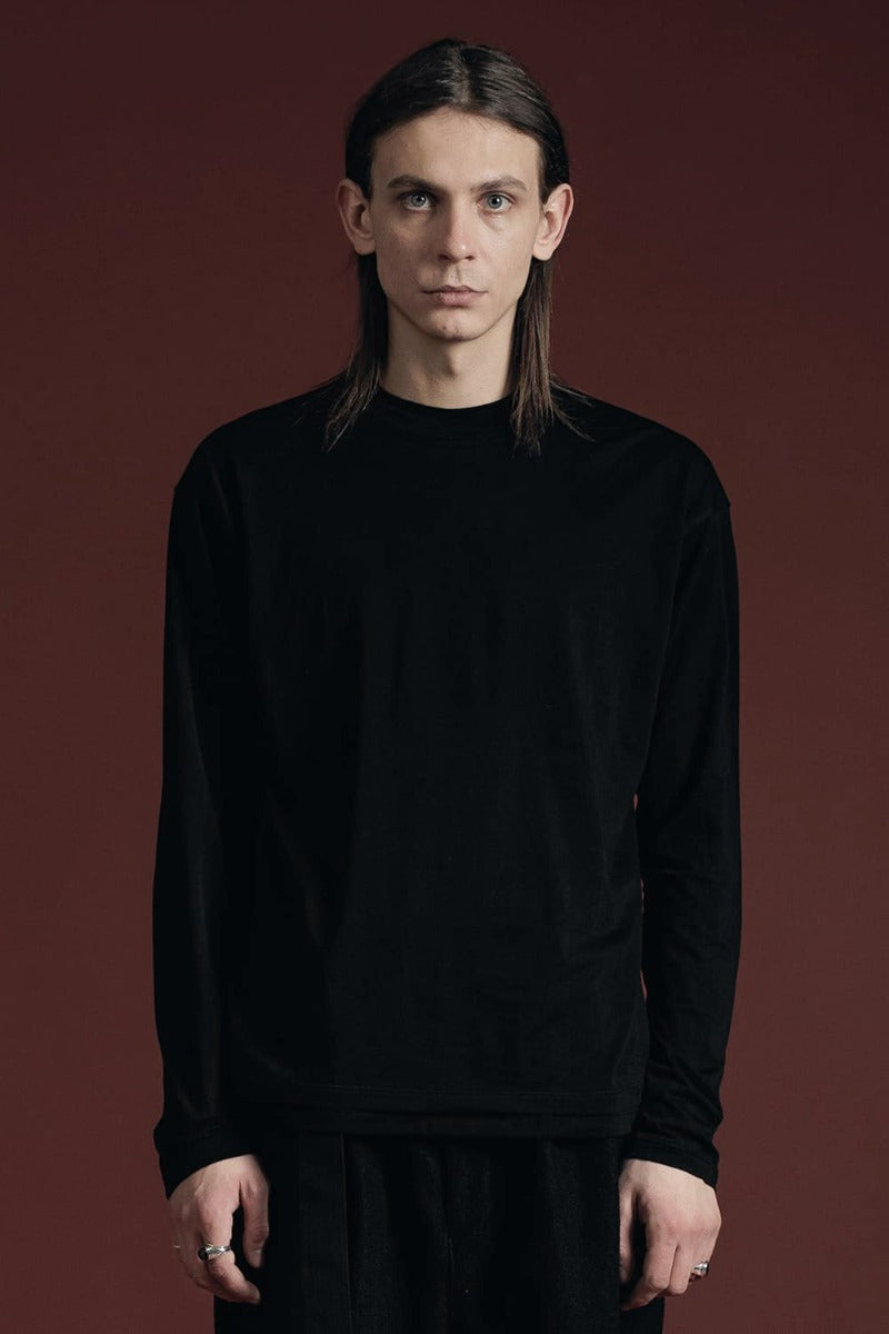 Cotton/Cashmere Long Sleeve T-Shirt Black