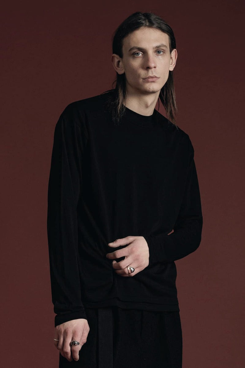 Cotton/Cashmere Long Sleeve T-Shirt Black