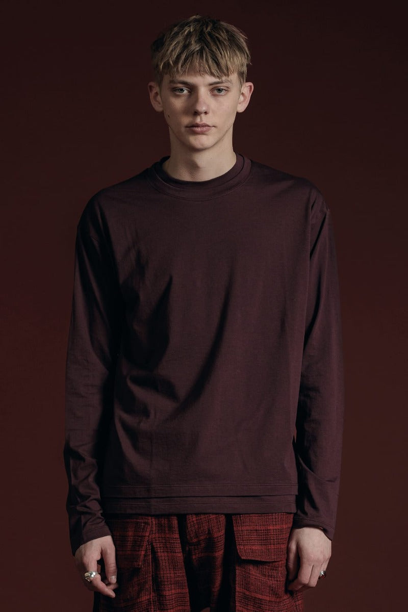 Cotton/Cashmere Long Sleeve T-Shirt Wine