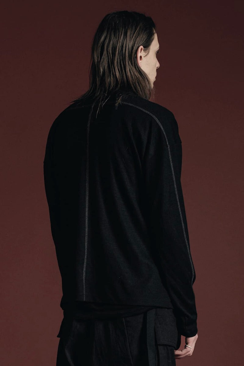 Cotton/Cashmere Turtle-Neck Long Sleeve T Black