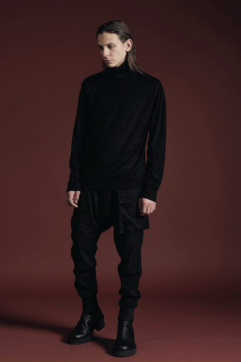 Cotton/Cashmere Turtle-Neck Long Sleeve T Black