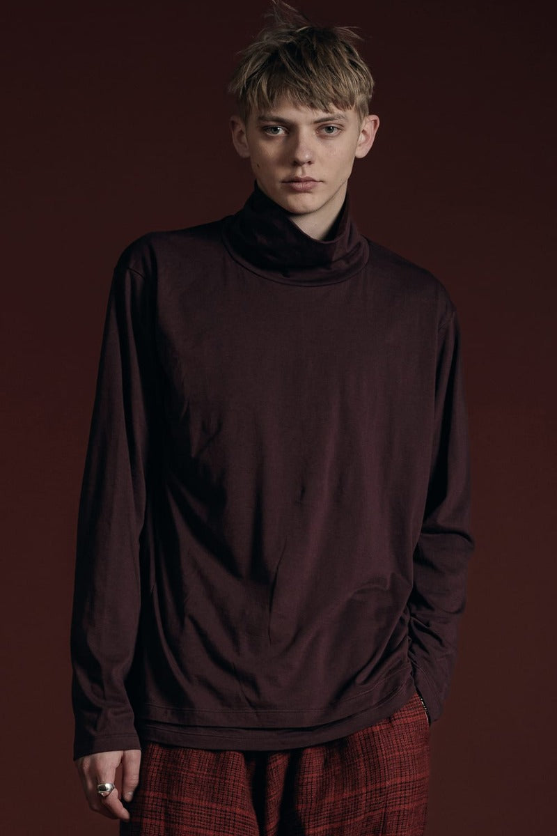 Cotton/Cashmere Turtle-Neck Long Sleeve T Wine