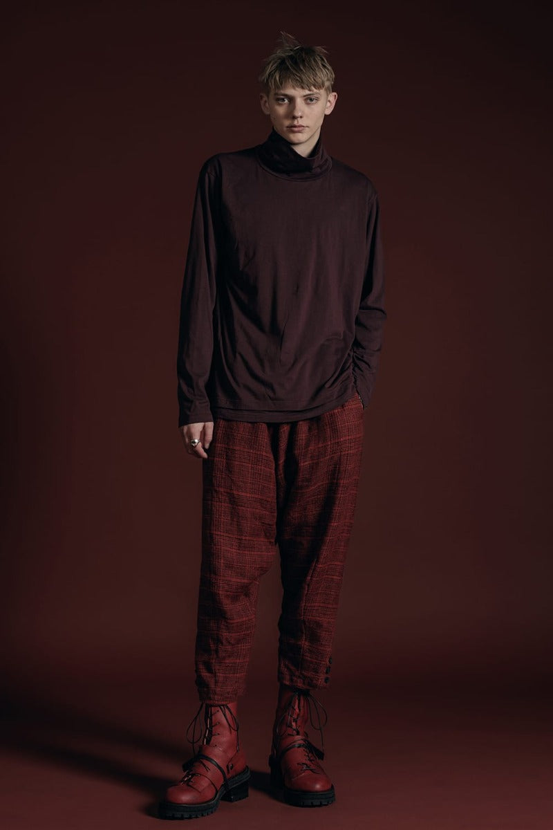 Cotton/Cashmere Turtle-Neck Long Sleeve T Wine