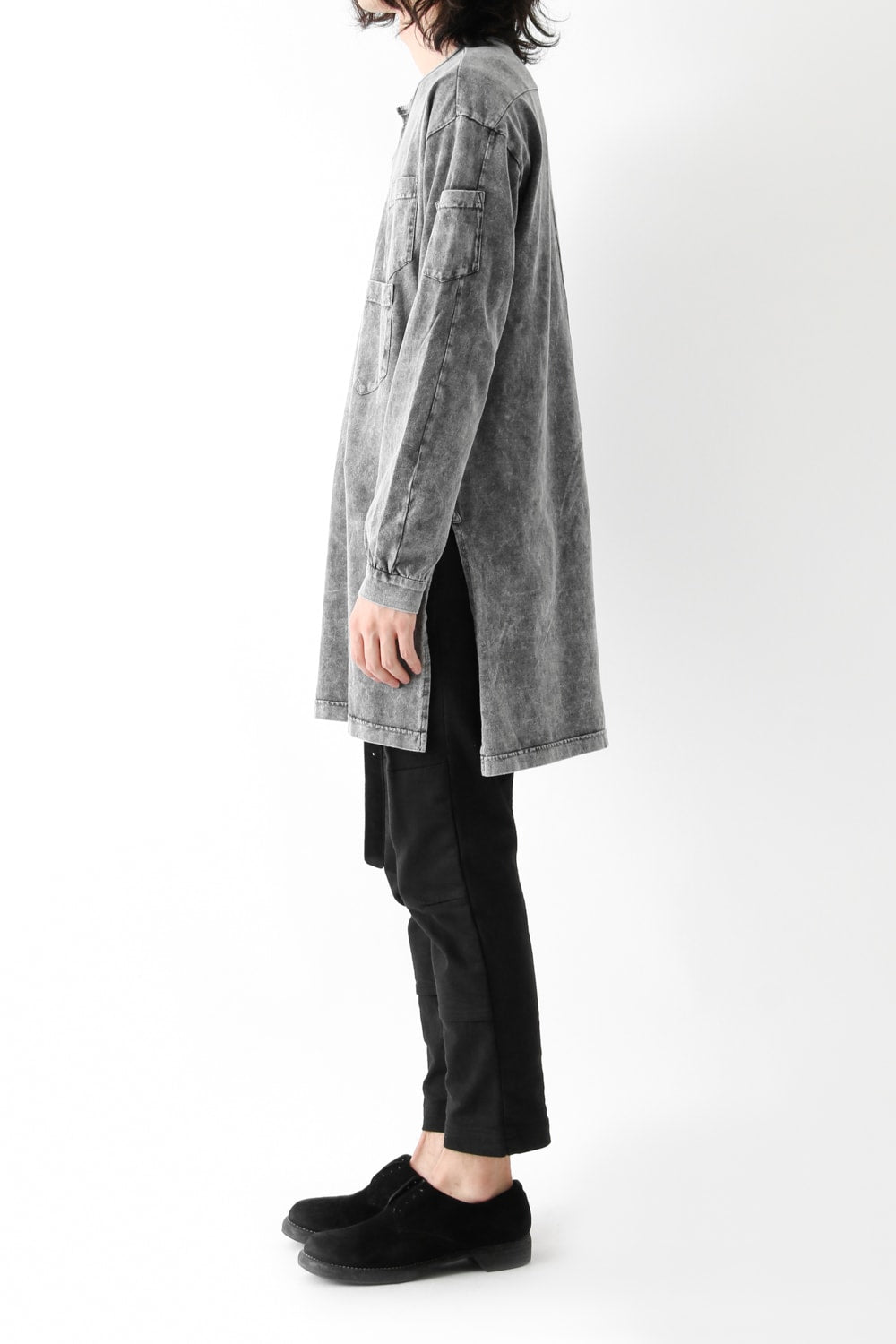 Vintage-esque Cotton Jersey Henry Neck Neck T Charcoal